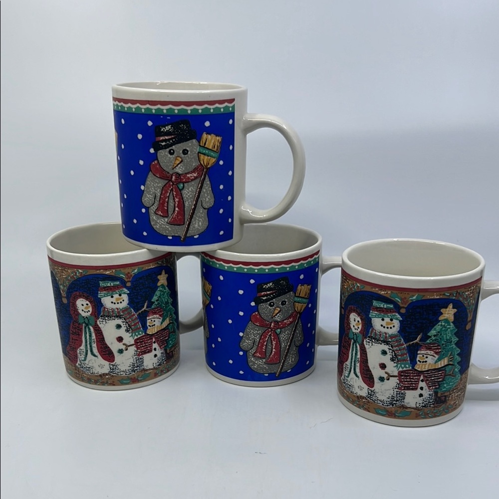 VTG Set of 4 Gibson Christmas 12oz Coffee Mug Snowman & Snowman Family